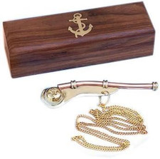 Solid Brass/Copper Boatswain (Bosun) Whistle with Rosewood Box 5" Brass Rustic