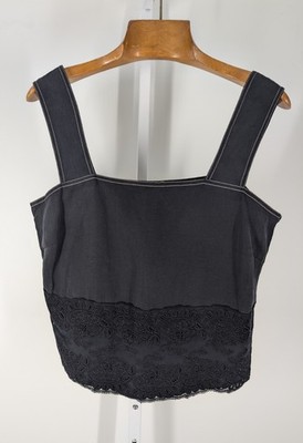 Mariella Burani AMULETI Tencil Linen Black Dye Lace Contrast Stich Tank Top Ital