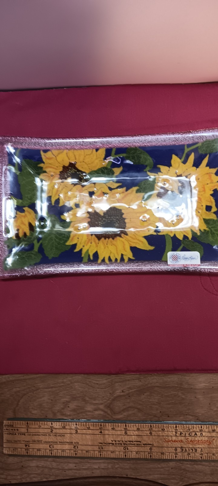 Peggy Karr Fused Glass 9 1/2x5 1/2” Sunflower Rectangular Tray Signed