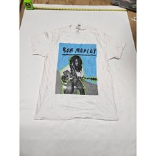 Zion Rootswear Bob Marley Graphic T-Shirt White Mens Medium Reggae Guitar NWT