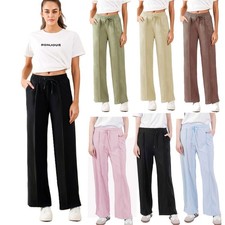 NEW LADIES WOMENS SEAM FRONT WIDE LEG JOGGERS BOTTOMS TROUSER FLARE FIT PANTS