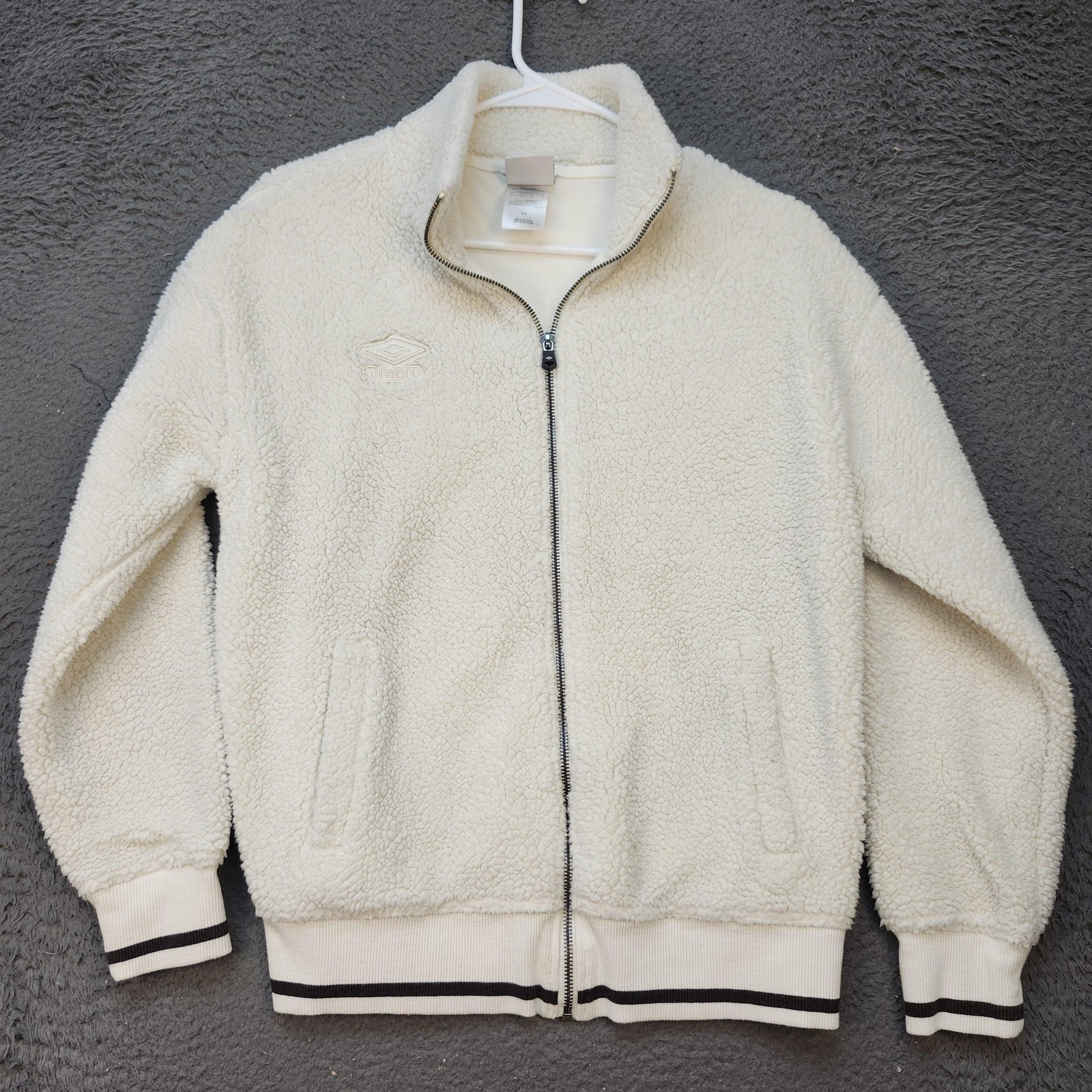 Umbro Sherpa Fleece Jacket Mens Medium White Full Zip Track Bomber Retro Style