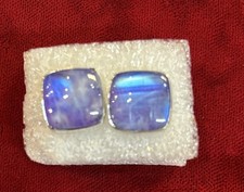 Square Shaped Purple rainbow moonstone stud e...