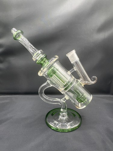 Glass Recycler Water Pipe With Green Accents 10"