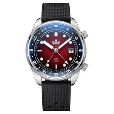 Phoibos EAGLE RAY GMT 300M Acciaio Quarzo Rosso Diver Silicone Orologio Uomo