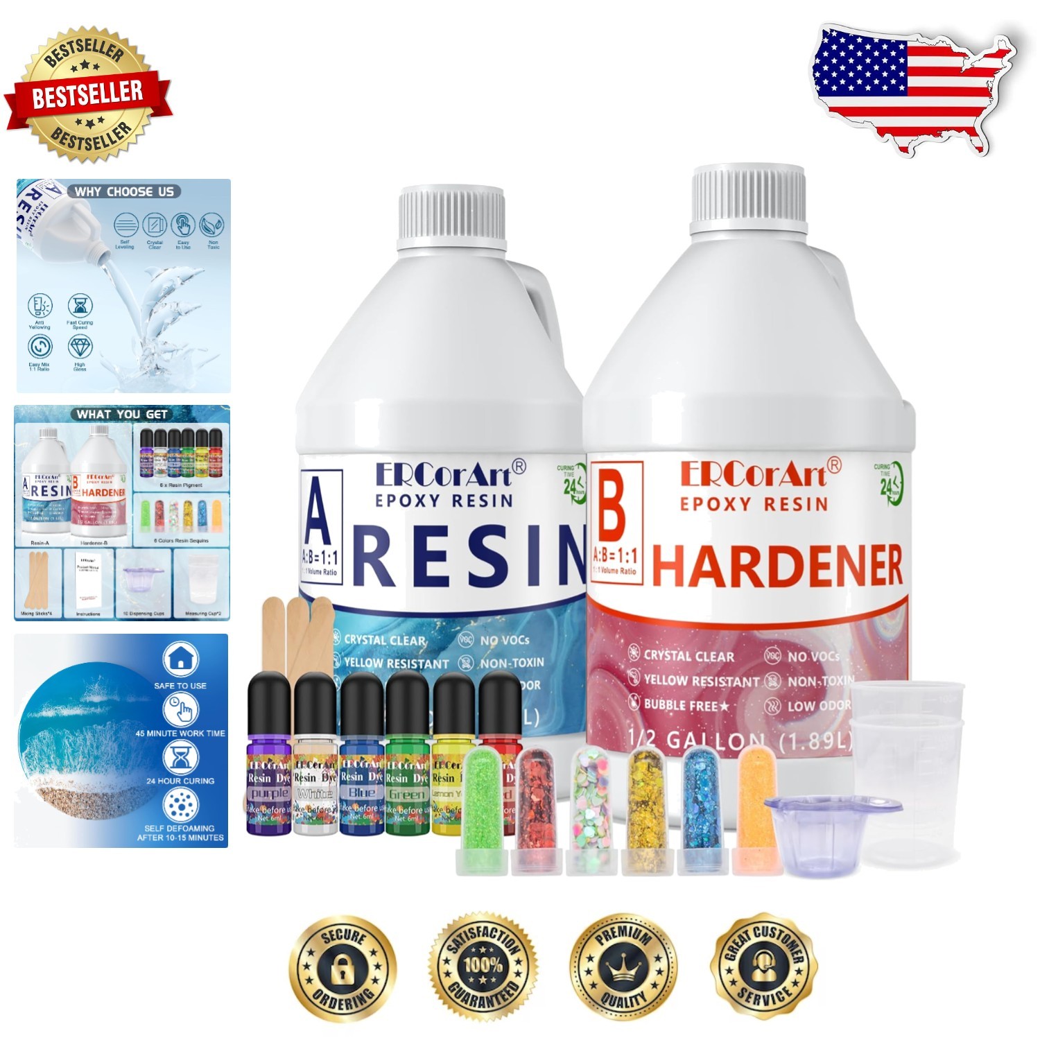 1 Gallon Scratch-Resistant Epoxy Resin Kit for Easy Mixing & Crafting