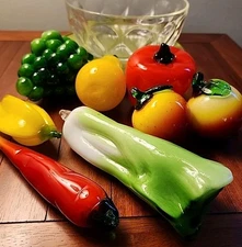 Huge Lot Vintage Murano Style Hand Blown Heavy Glass Fruit And Vegetables 8