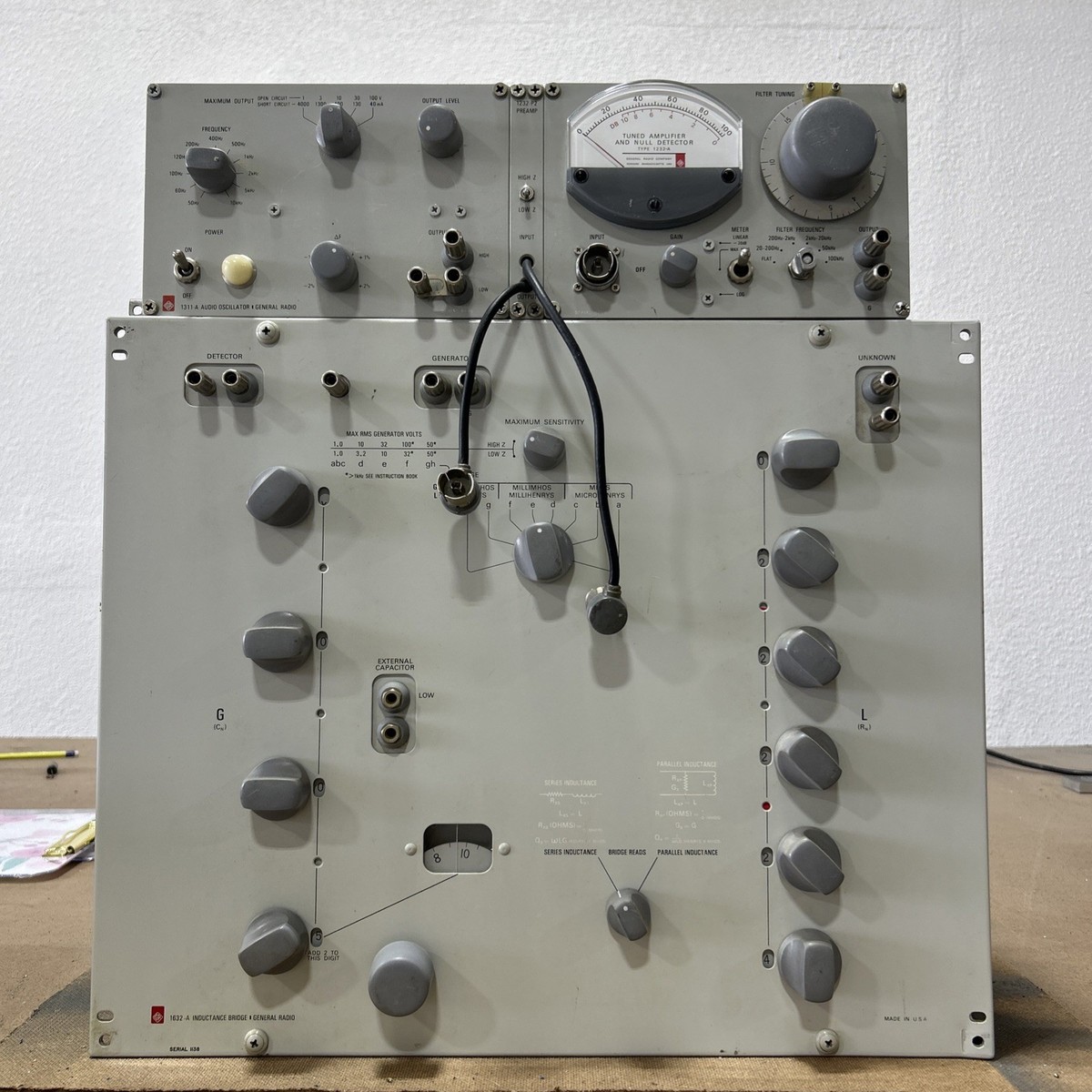 GenRad 1632-A Inductance Bridge + 1311-A Audio Oscillator + 1232-A