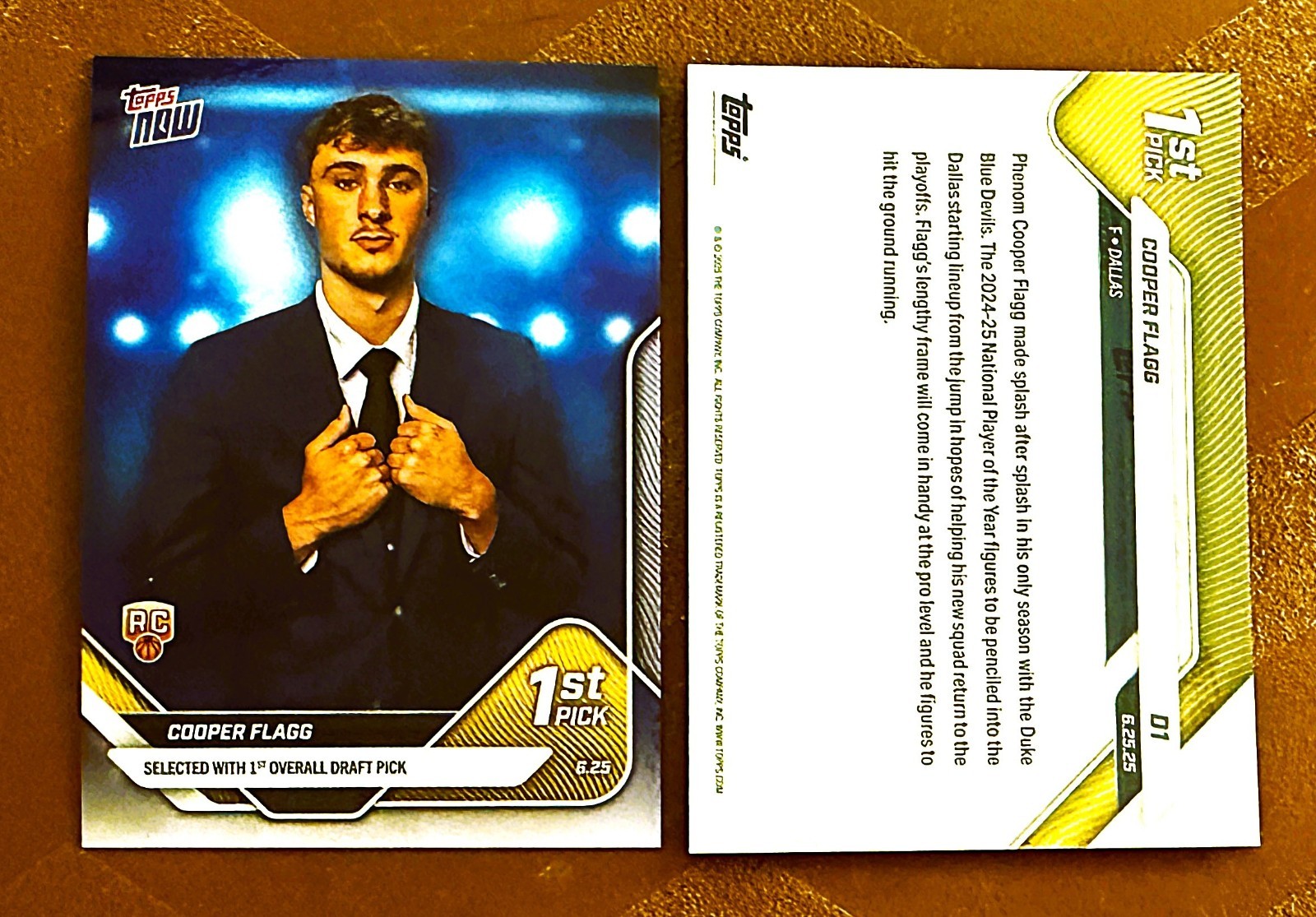 2025 Topps Now NBA #D1 Cooper Flagg 1st Overall Pick 1st Ever Rookie Card (RC)