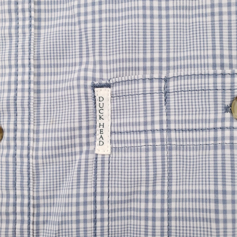 Duck Head Button Down Shirt Mens S Small Blue Plaid Stretch Long Sleeve Pockets - Image 4 of 4