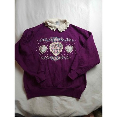 Vintage Gopher Sport Purple Heart Floral Lace Collar Sweatshirt Medium