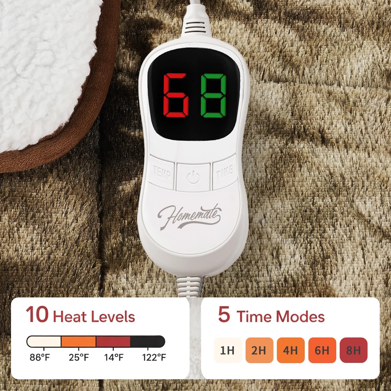 Homemate Heated Weighted Blanket for Adults - 62"x84" 15lbs Electric Throw Fa...