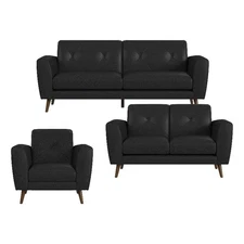 Symphony 3PC Living Room Set in Ling Dian Black Sofa Loveseat and Chair