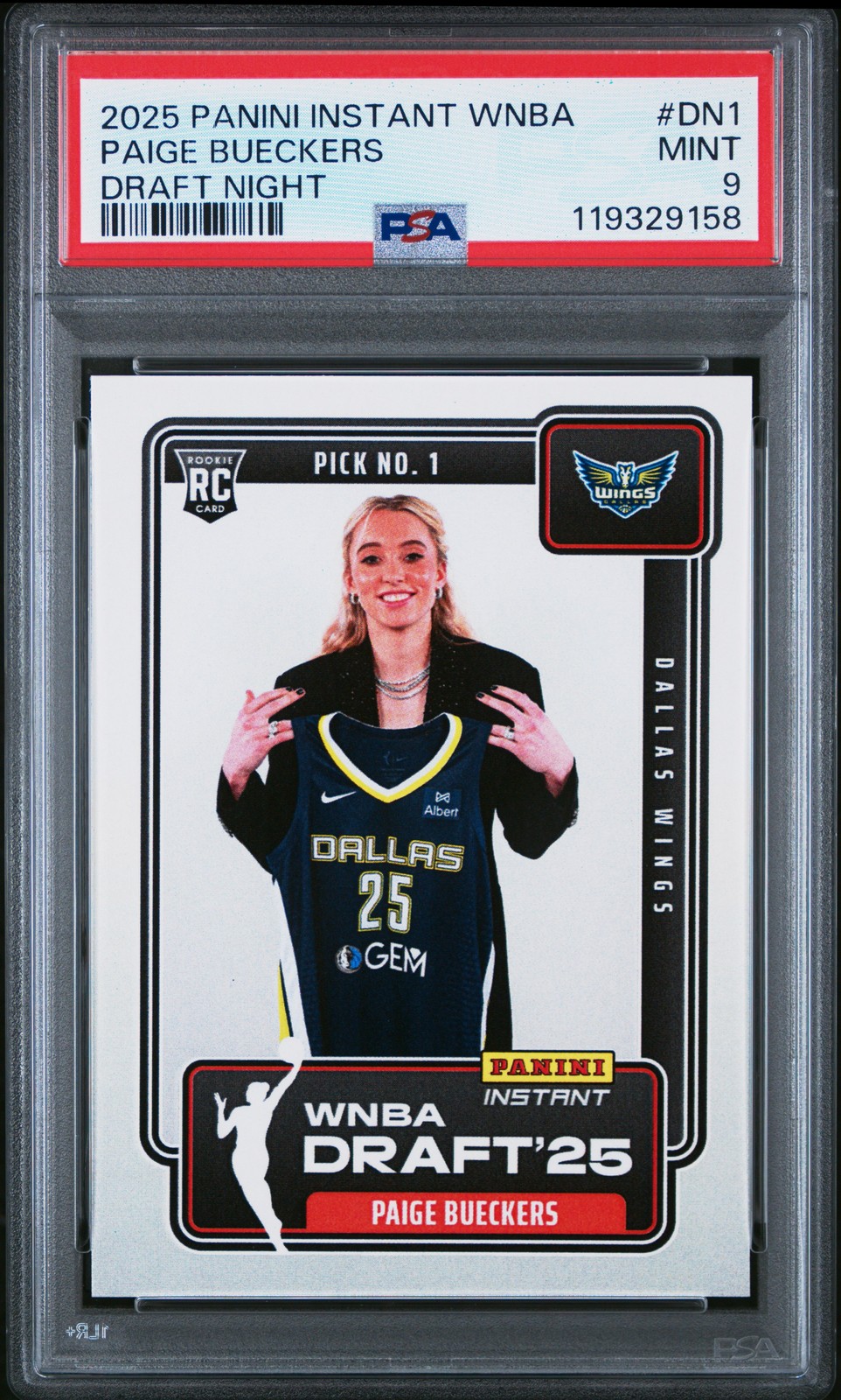 2025 PANINI INSTANT WNBA DRAFT NIGHT #DN1 PAIGE BUECKERS ROOKIE RC PSA 9