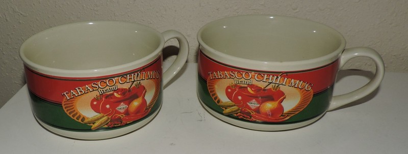 VINTAGE PAIR OF LARGE TABASCO CHILI SOUP BOWL MUGS