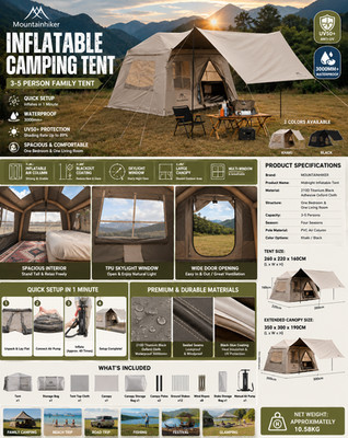 MOUNTAINHIKER 3-5 Person Inflatable Camping Tent Waterproof UV50+ Family