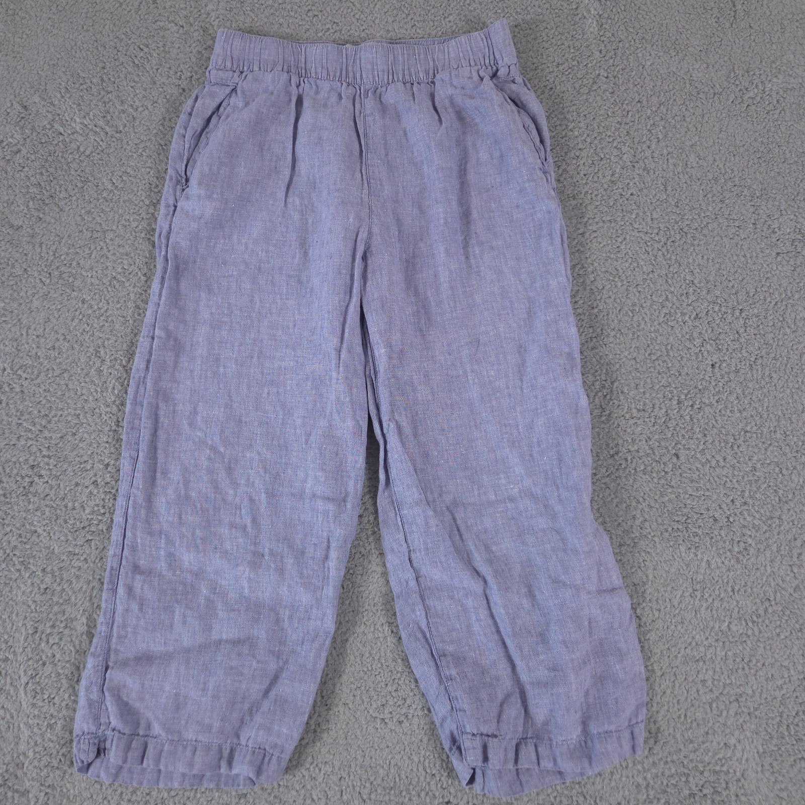 Cynthia Rowley Pants Womens Medium Blue Linen Elastic Waist Crop Relaxed Baggy