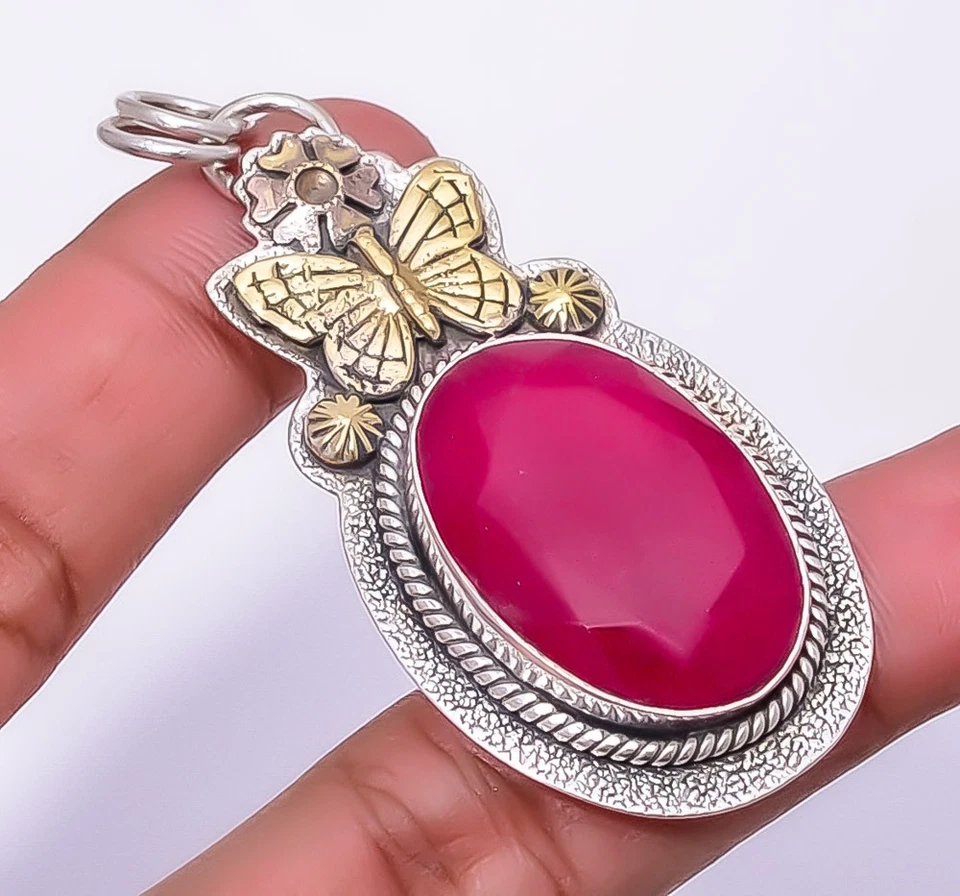 Ruby Simulated 925 Sterling Silver Butterfly Pendant 2.34" P81, Christmas Gift - Image 4 of 4