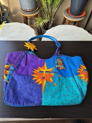 Laurel Burch Vintage Sun Moon Celestial Tote Bag Large Art Purse 20 