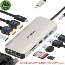 Laptop Docking Station USB C Hub Triple Display Type-C Dual 4K HDMI VGA Adapter