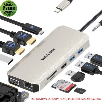 Laptop Docking Station USB C Hub Triple Display Type-C Dual 4K HDMI VGA Adapter