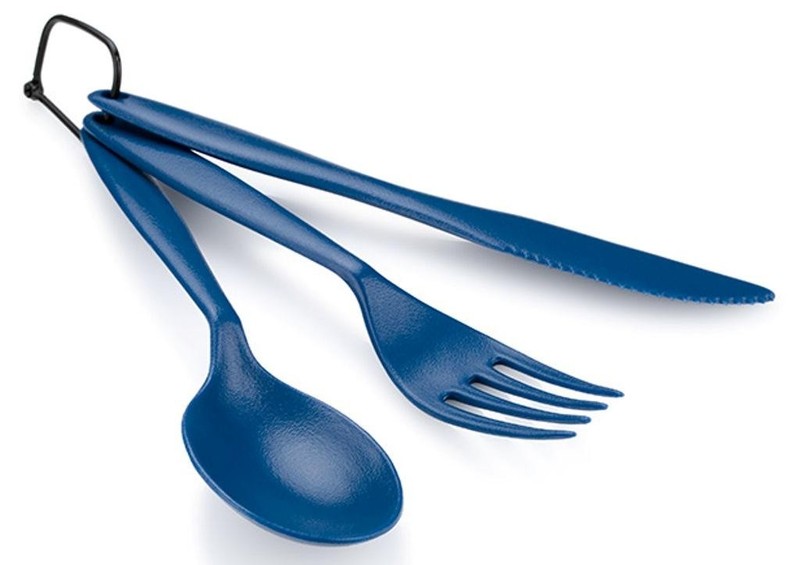 GSI Outdoor TEKK Blue 3 Piece Cutlery Set Fork Knife Spoon Camping Scouts NEW