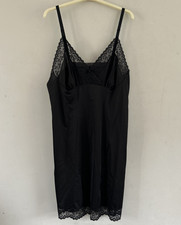 BHS Ladies Size 44-46" Bust (Approx Size 20)  Black Satin Full Slip Lace Trim