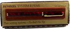 Penna vintage Ronson System II ~ punta Flo Ball/Flo ~ Germania ~ tartaruga rossa #53005