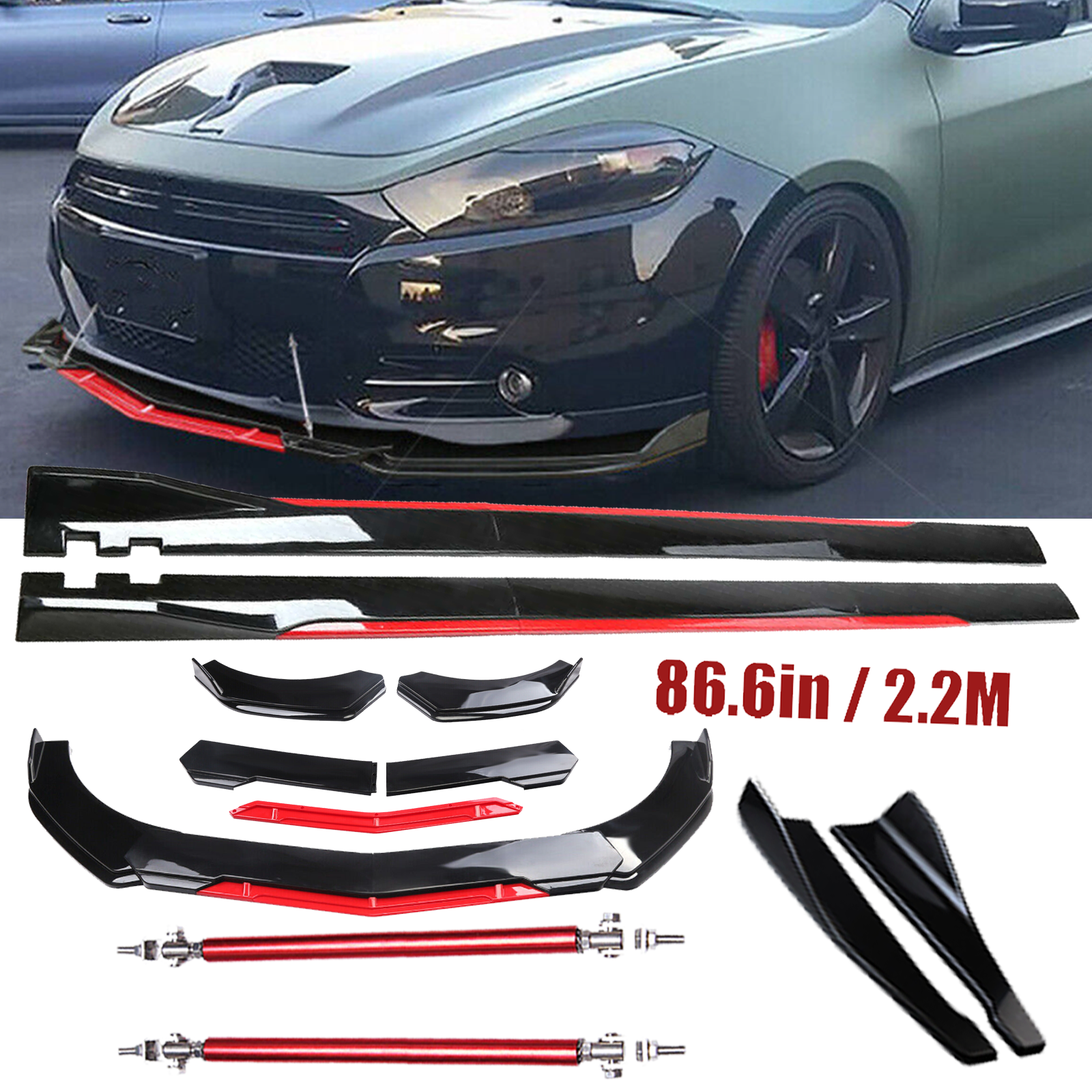 Front Bumper Lip Splitter Spoiler Side Skirt Body Kit Glossy For Dodge Dart