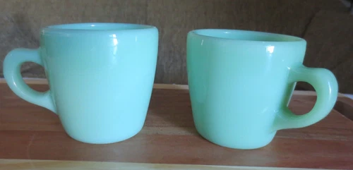 2 Fire King Oven Ware Jadeite Green Vintage Coffee Cup C Handle Restaurantware