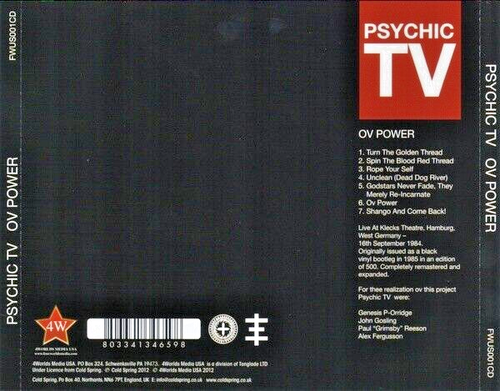 Psychic TV - Ov Power CD Throbbing Gristle Coil 4 Worlds Media Cold Spring - Picture 2 of 3