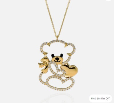 2.00 Ct Natural Moissanite Teddy Bear With Heart Pendant 14K Yellow Gold Plated