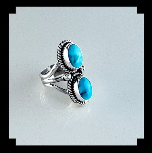 Handcrafted Sterling and Lone Mountain Turquoise Ring Size 5 3/4 - Picture 2 of 6