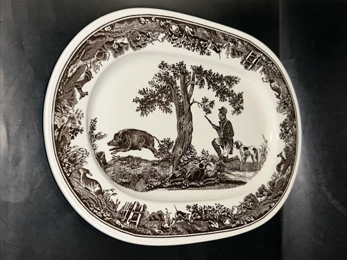 Villeroy & Boch Anjou 13”x9” Platter  Hunter Dog Boar Forest Germany