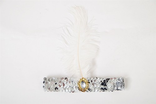 Fascia-Capelli Cerchiello Paillettes Argento Charleston 20er VQ-006-silber - Foto 2 di 2