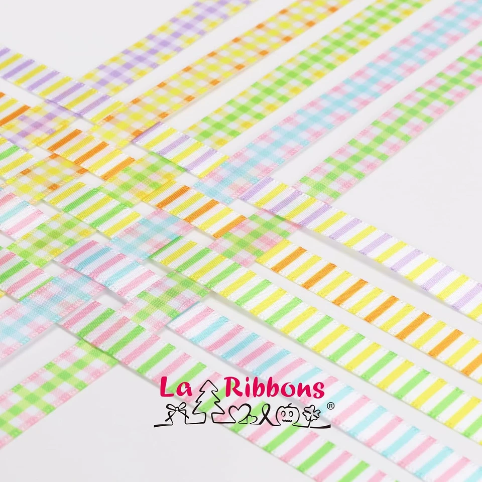 10 Color 100 Yards Striped and Plaid Satin Ribbon Variety Pack, 3/8" X 10 Yards/ - Image 4 of 4