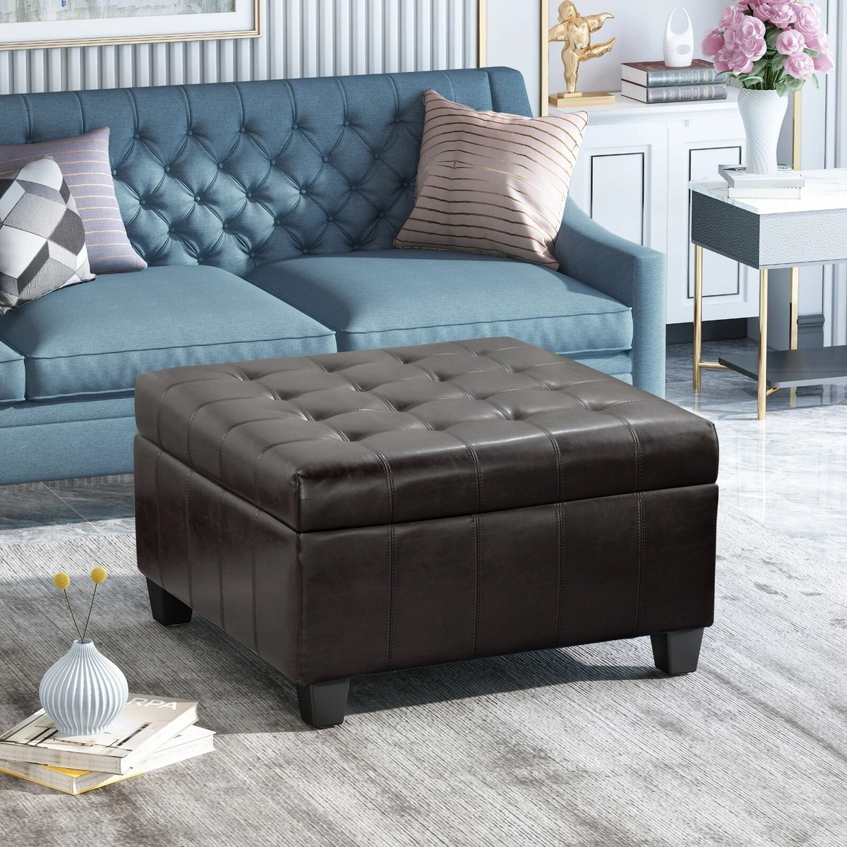 Bonded leather storage ottoman outlet