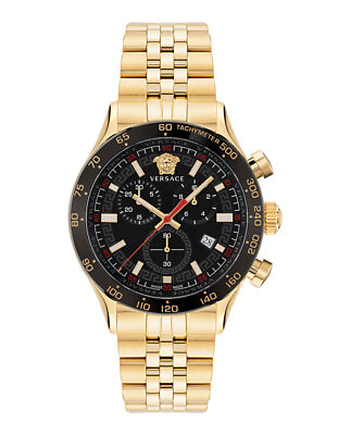 Versace Mens Hellenyium IP Yellow Gold 44mm Bracelet Fashion Watch