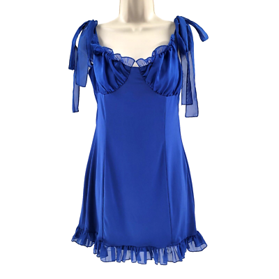 Lucy In The Sky Blue Bodycon Dress Large Tie Straps Ruffle Made in Los  Angeles | eBay