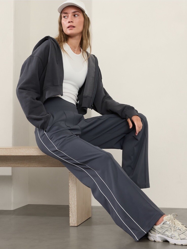 NWOT Athleta Venice Track Stripe Wide Leg Pant Granite Blue