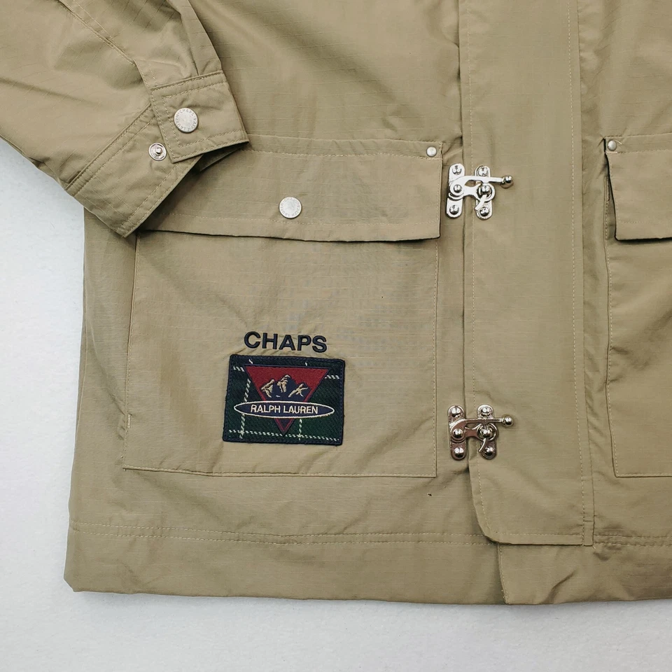 Chaps Ralph Lauren Jacket Mens Large Khaki Field Chore Barn Coat Hook Loop Clasp - Image 2 of 4
