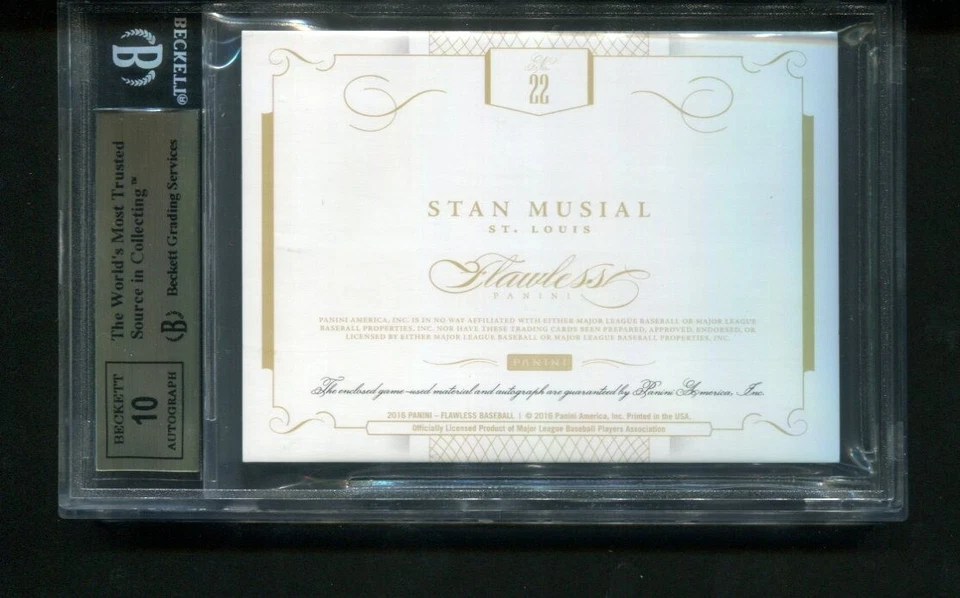 2016 Panini Flawless Stan Musial Cut Auto Patch 12/25 BGS 9.5 Auto 10 - Image 2 of 2