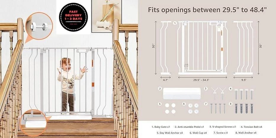 Puerta para bebés para escaleras, puerta para bebés con montaje a presión.neuvo.