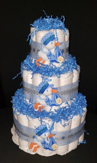 3 Tier Diaper Cake  ~ Baby Boy Stork Diaper Cake&nbsp;