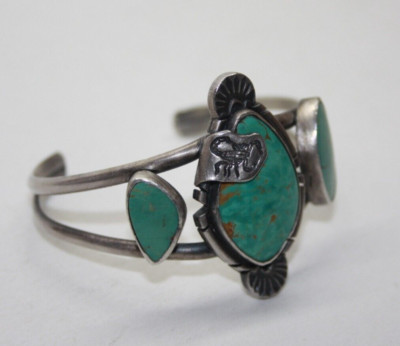 Key Rose Customs Sterling Silver Scorpion Turquoise Cuff Bracelet 5.75'' [073GRA]