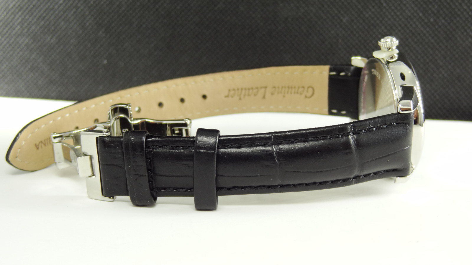 TOURNEAU Silver Tone Date Black Leather Strap MotherofPearl Dial Women's Watch eBay