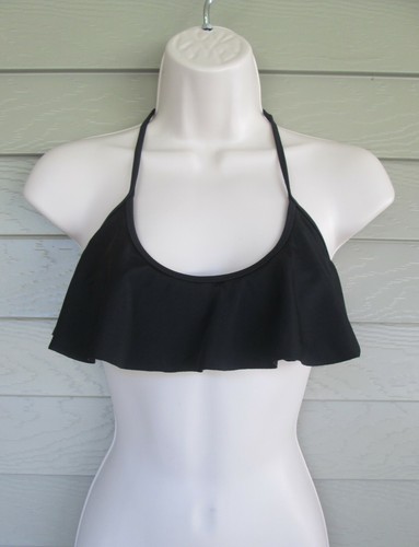Victoria's Secret Beach Sexy Black Flounce Halter Bikini Ruffled Swim Top S