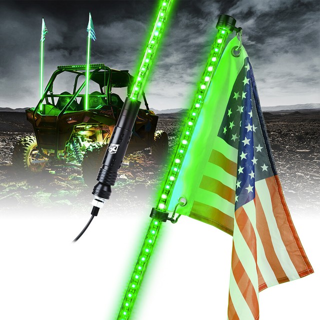 Xprite 5ft LED Whip Lights w/ Flag Antenna Green 12V for ATV UTV
