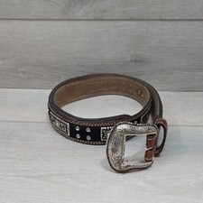 Nocona 249426 Black and Brown Hair Leather Belt with Silver Buckle Belt Sz 38