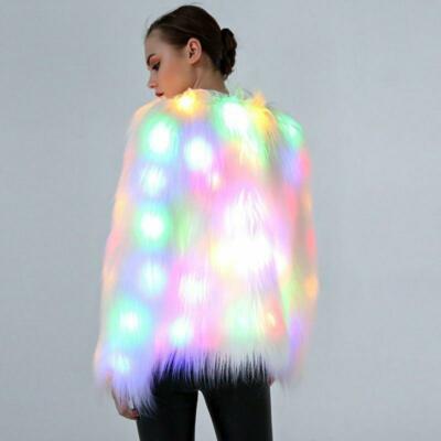 Women LED Faux Fur Coat Costumes Light Up Luminous Jackets Fur Outwear  Nightclub